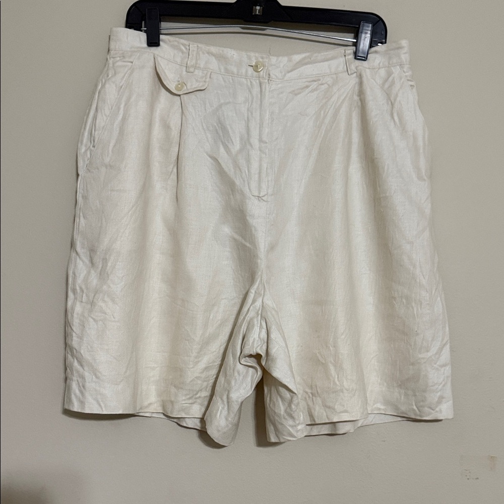 Vintage Lauren Ralph Lauren black label women Cream Shorts tailored 16 linen Y2K